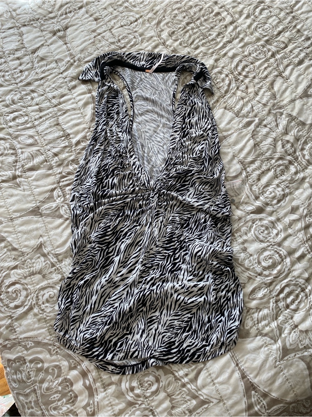 Free People Zebra Print Button Tank Blouse